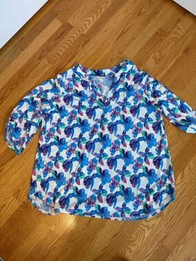 white birch Blue Floral V-Neck Girls Top